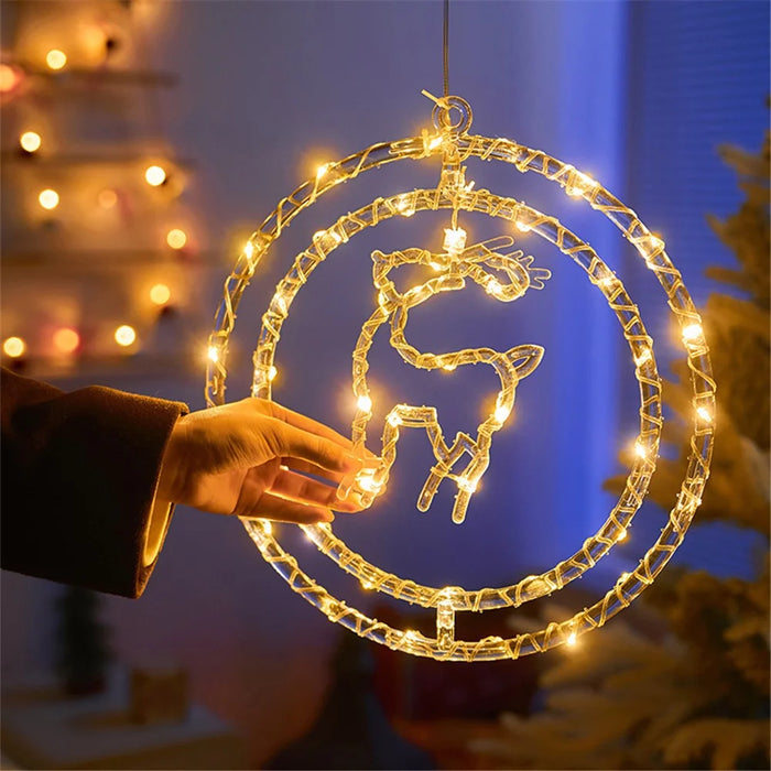 IP68 Waterproof Dual Ring Christmas Light Gift Window Decoration with Remote Control - Warm White+Bell - 4