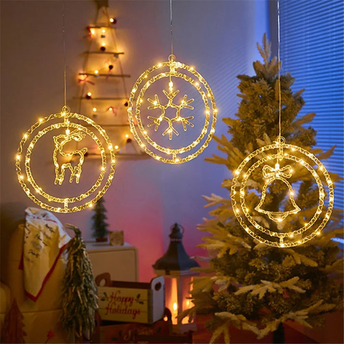 IP68 Waterproof Dual Ring Christmas Light Gift Window Decoration with Remote Control - Warm White+Bell - 5