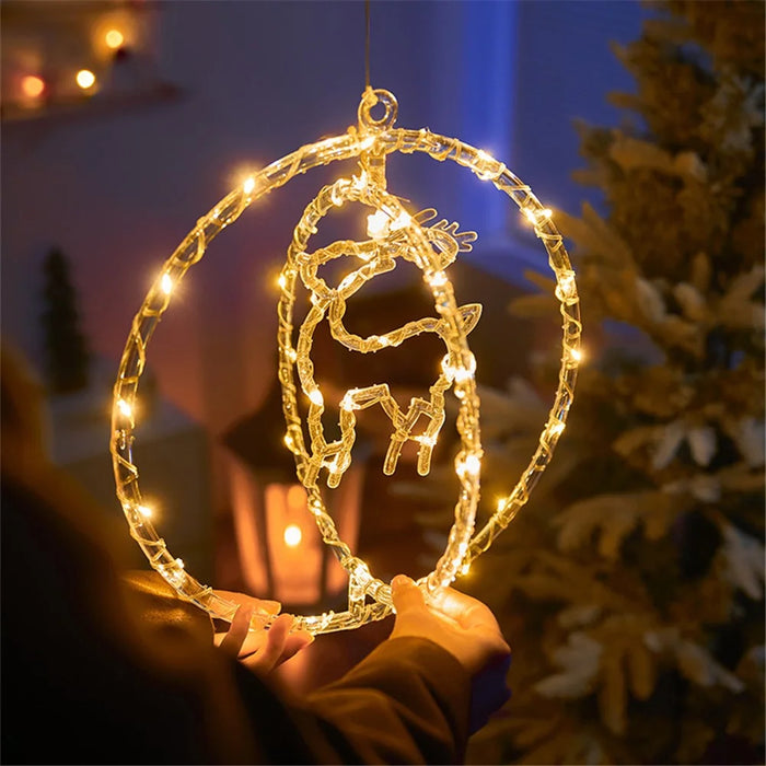 IP68 Waterproof Dual Ring Christmas Light Gift Window Decoration with Remote Control - Warm White+Bell - 6