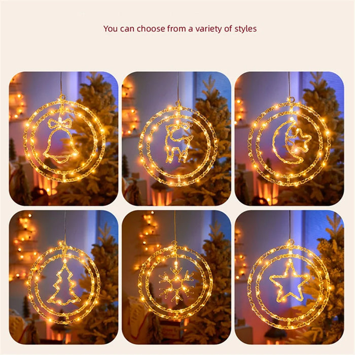 IP68 Waterproof Dual Ring Christmas Light Gift Window Decoration with Remote Control - Warm White+Bell - 7