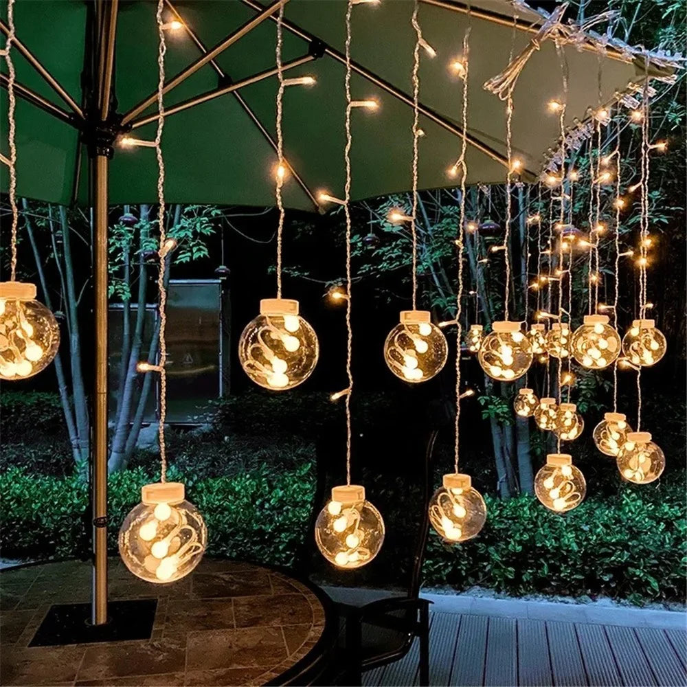 3.5m 12 Balls 8 Modes Wish Ball Curtain Light Courtyard Atmosphere Lamp, EU Plug - Warm White - 1
