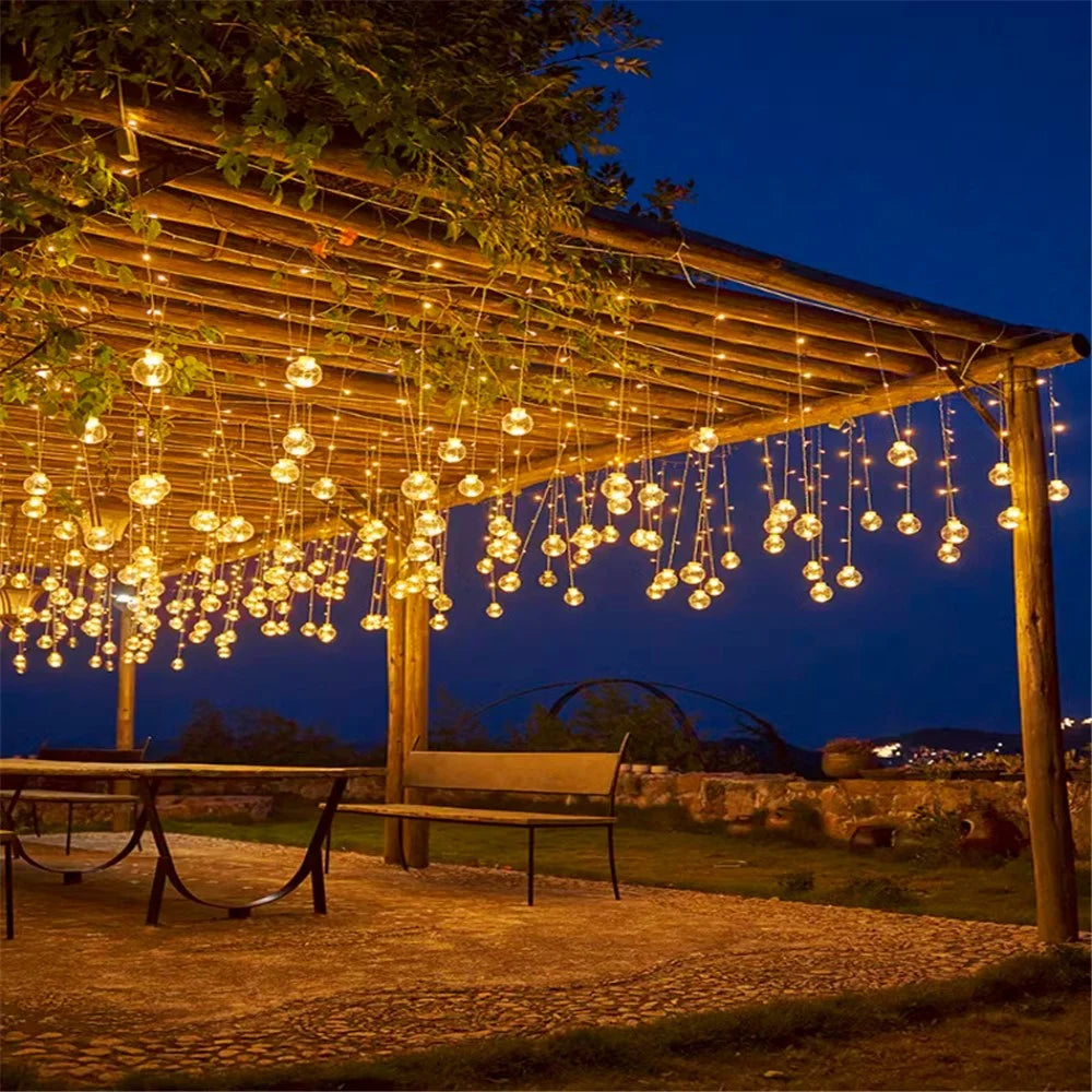 3.5m 12 Balls 8 Modes Wish Ball Curtain Light Courtyard Atmosphere Lamp, EU Plug - Warm White - 2