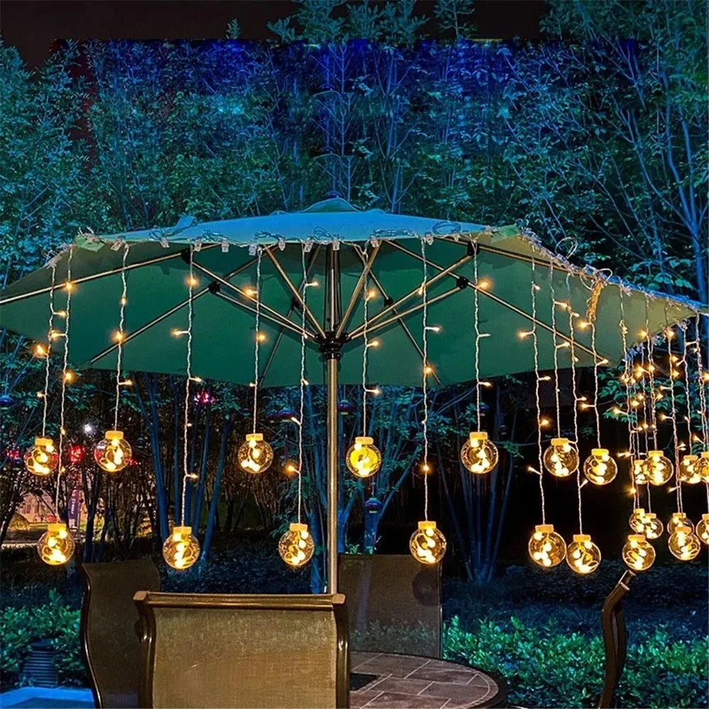 3.5m 12 Balls 8 Modes Wish Ball Curtain Light Courtyard Atmosphere Lamp, EU Plug - Warm White - 3