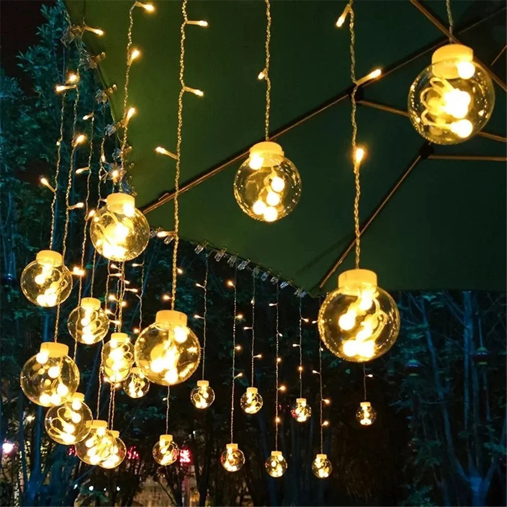 3.5m 12 Balls 8 Modes Wish Ball Curtain Light Courtyard Atmosphere Lamp, EU Plug - Warm White - 4