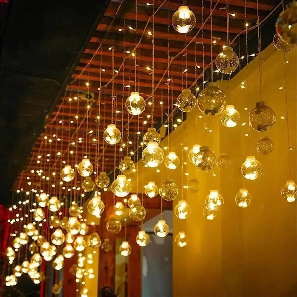 3.5m 12 Balls 8 Modes Wish Ball Curtain Light Courtyard Atmosphere Lamp, EU Plug - Warm White - 5