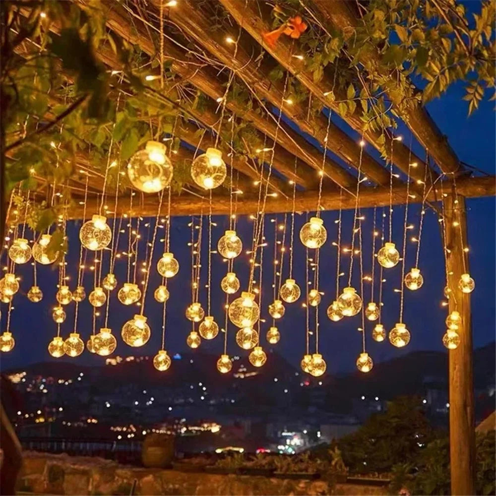 3.5m 12 Balls 8 Modes Wish Ball Curtain Light Courtyard Atmosphere Lamp, EU Plug - Warm White - 6