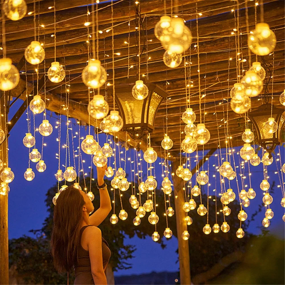 3.5m 12 Balls 8 Modes Wish Ball Curtain Light Courtyard Atmosphere Lamp, EU Plug - Warm White - 7