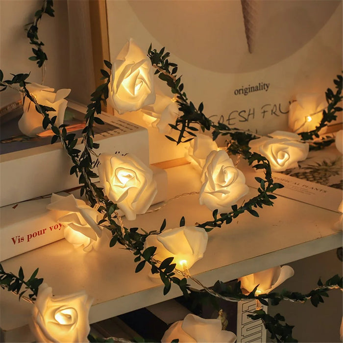 1.5m 10-LED Rose Flower String Light Romantic Festival Wedding Decorative Lamp, 2A Constant Light - White - 4