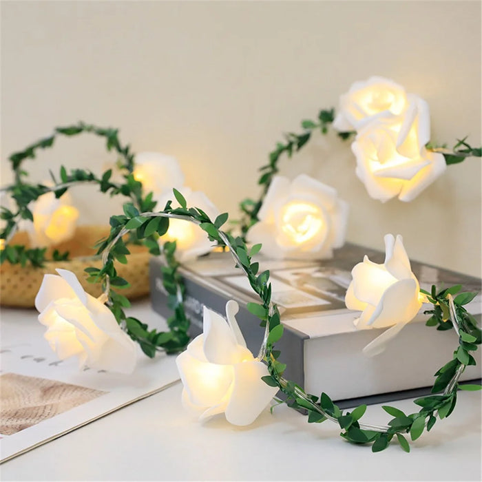1.5m 10-LED Rose Flower String Light Romantic Festival Wedding Decorative Lamp, 2A Constant Light - White - 7