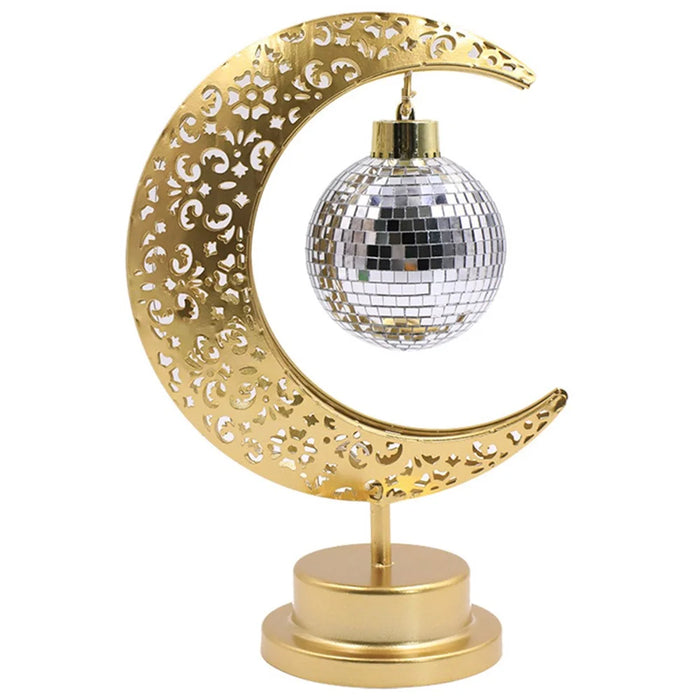Holiday Decoration LED Table Lamp Iron Art Hollow Moon Disco Ball Desktop Light - 1
