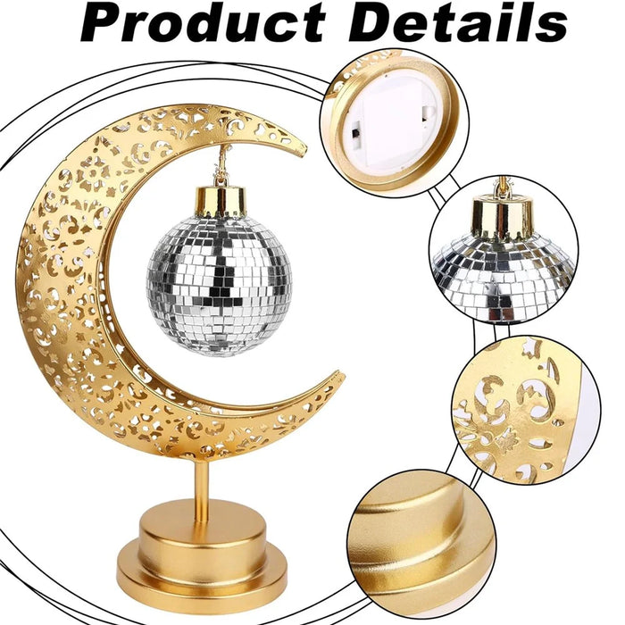 Holiday Decoration LED Table Lamp Iron Art Hollow Moon Disco Ball Desktop Light - 2