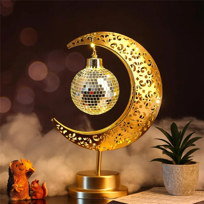 Holiday Decoration LED Table Lamp Iron Art Hollow Moon Disco Ball Desktop Light - 3