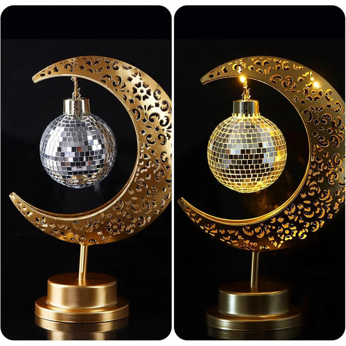 Holiday Decoration LED Table Lamp Iron Art Hollow Moon Disco Ball Desktop Light - 5