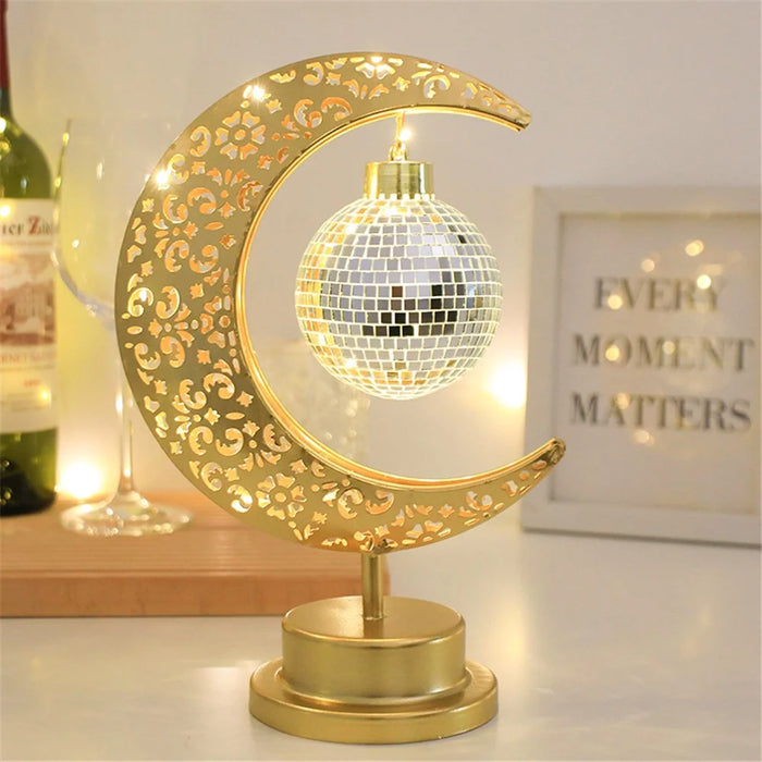Holiday Decoration LED Table Lamp Iron Art Hollow Moon Disco Ball Desktop Light - 7