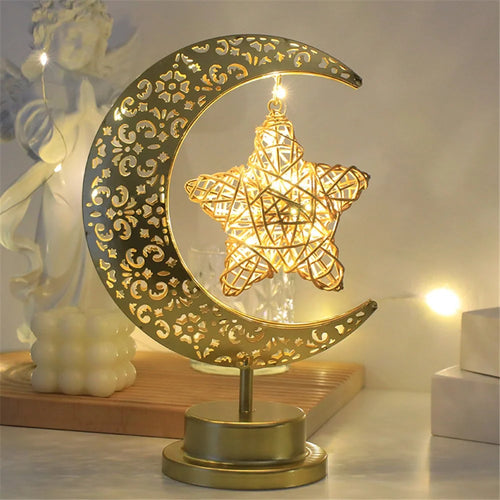 Holiday Decoration LED Table Lamp Vines Star Iron Art Hollow Moon Desktop Light - 1