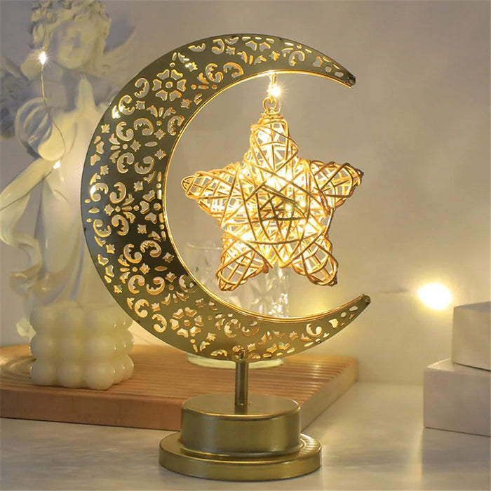 Holiday Decoration LED Table Lamp Vines Star Iron Art Hollow Moon Desktop Light - 1
