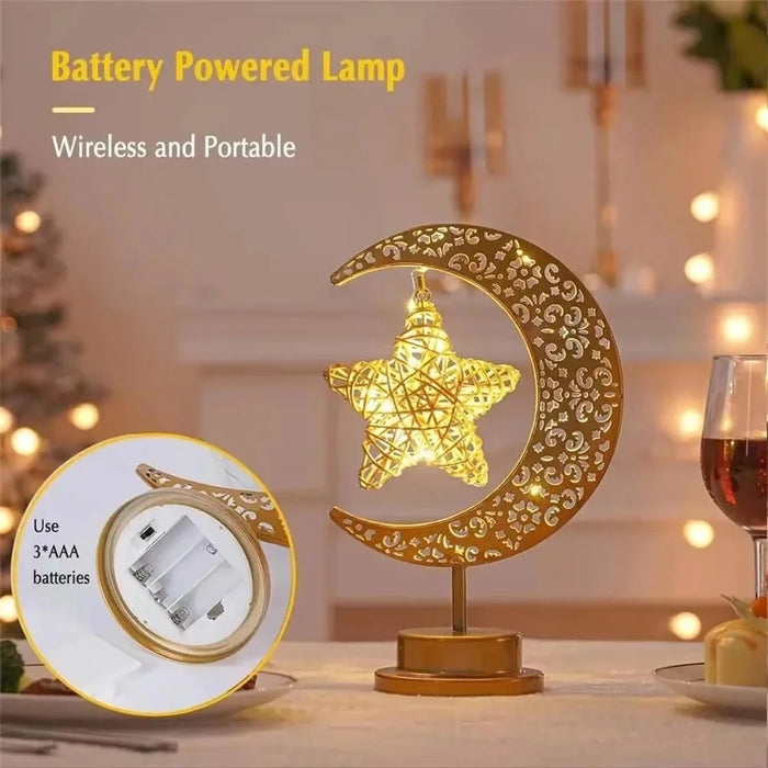 Holiday Decoration LED Table Lamp Vines Star Iron Art Hollow Moon Desktop Light - 2