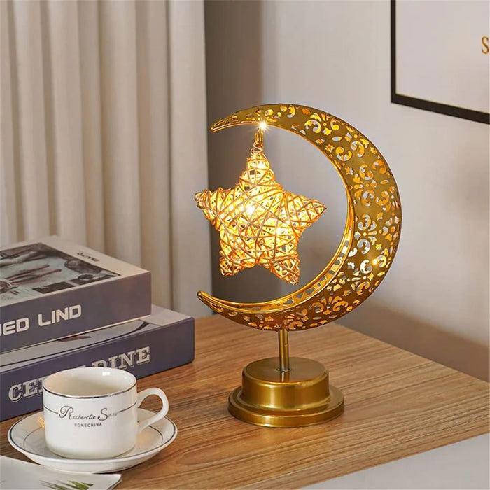 Holiday Decoration LED Table Lamp Vines Star Iron Art Hollow Moon Desktop Light - 6
