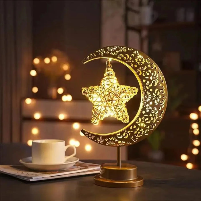 Holiday Decoration LED Table Lamp Vines Star Iron Art Hollow Moon Desktop Light - 7
