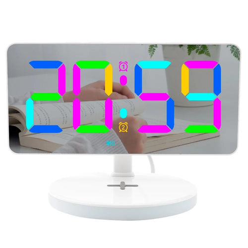 TS-3001X-B Mirror Surface Digital LED Clock 15W Phone Wireless Charger RGB Night Light - White - 1