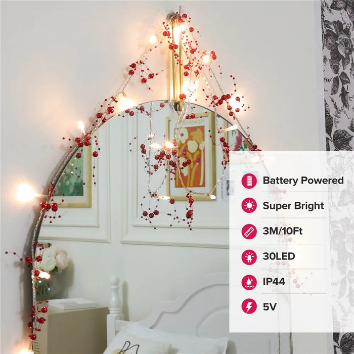 3m 30-LED Beads Design String Light Festival Christmas Home Decorative Light - Red Beads - 5