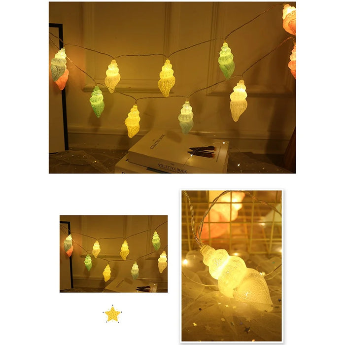 2m 10-LED Conch Shape Decorative String Light Home Party Ambient Night Lamp, Constant Light - 5