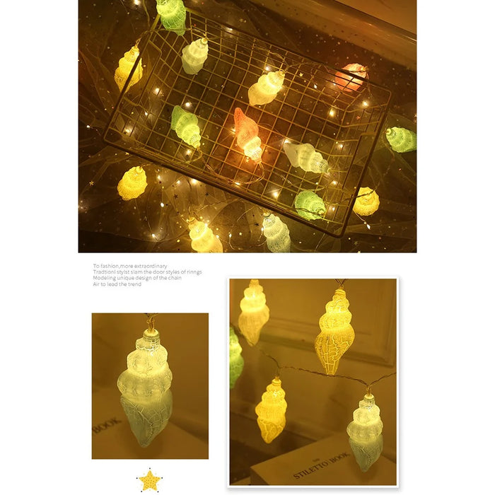 2m 10-LED Conch Shape Decorative String Light Home Party Ambient Night Lamp, Constant Light - 6