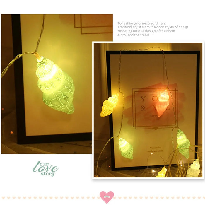 2m 10-LED Conch Shape Decorative String Light Home Party Ambient Night Lamp, Constant Light - 7