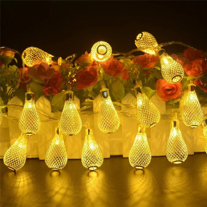3m 20-LED Iron Art Water Drop String Light Home Party Decorative Ambient Lamp, Constant Warm Light - 6