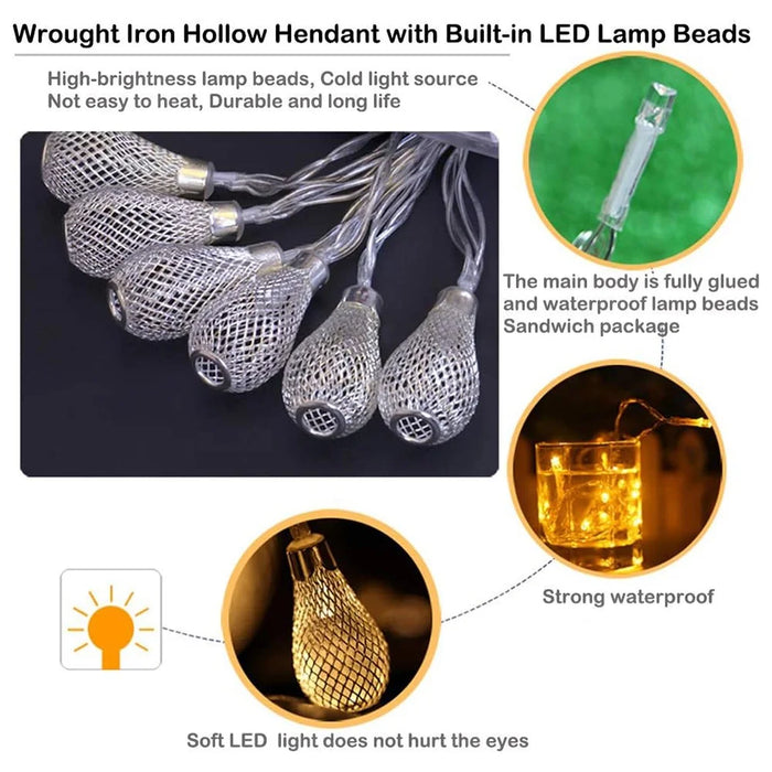 1.5m 10-LED Morocco Iron Art Water Drop String Light Home Party Decorative Lamp, Constant Warm Light - 5