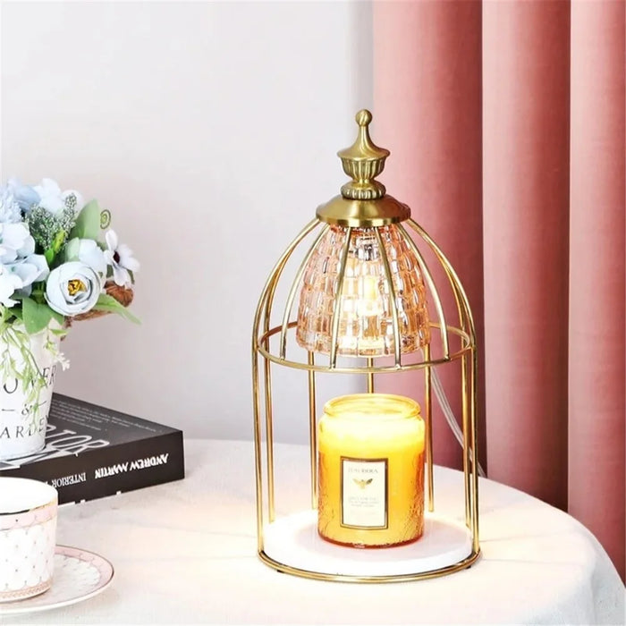 Scented Candle Warmer Dimmable Night Lamp Timing Function Jar Candles Melting Table Light, EU Plug - Gold - 3
