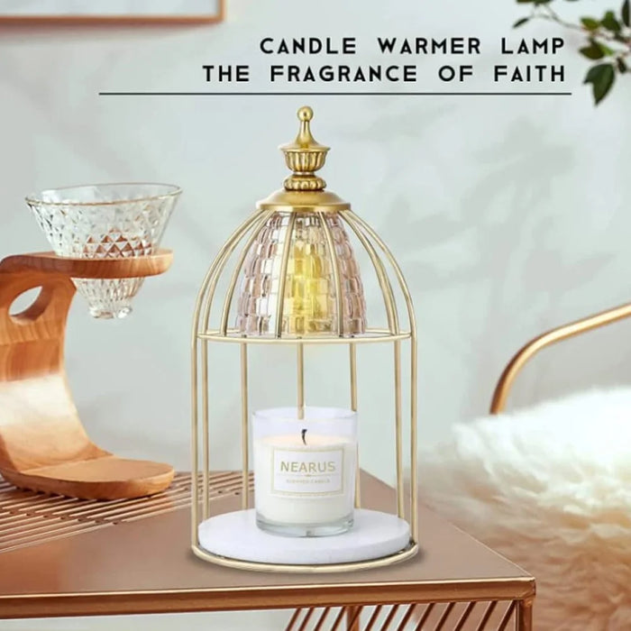 Scented Candle Warmer Dimmable Night Lamp Timing Function Jar Candles Melting Table Light, EU Plug - Gold - 4