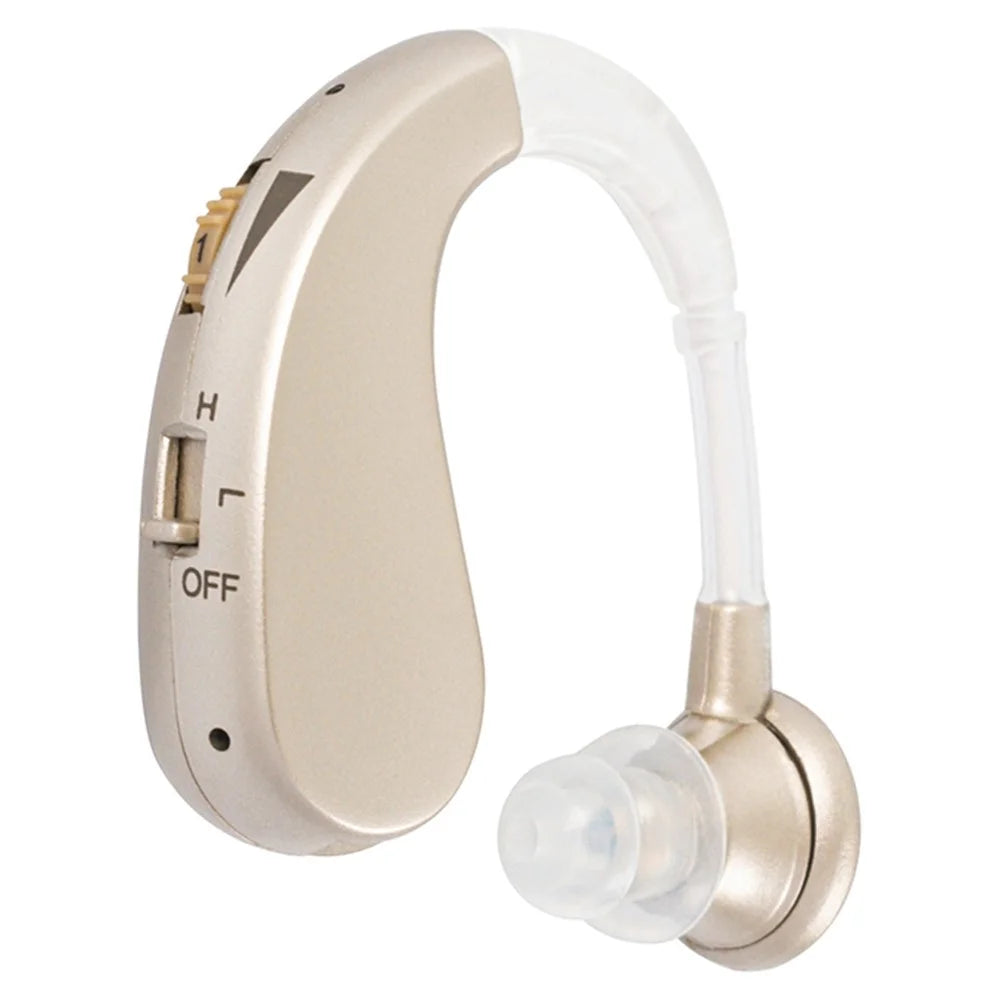 GE-T10 Portable Hearing Aid Audiphones Sound Amplifier Lightweight Noise Reduction Hearing Aid with Two Frequency Modes - Gold/EU Plug - 1