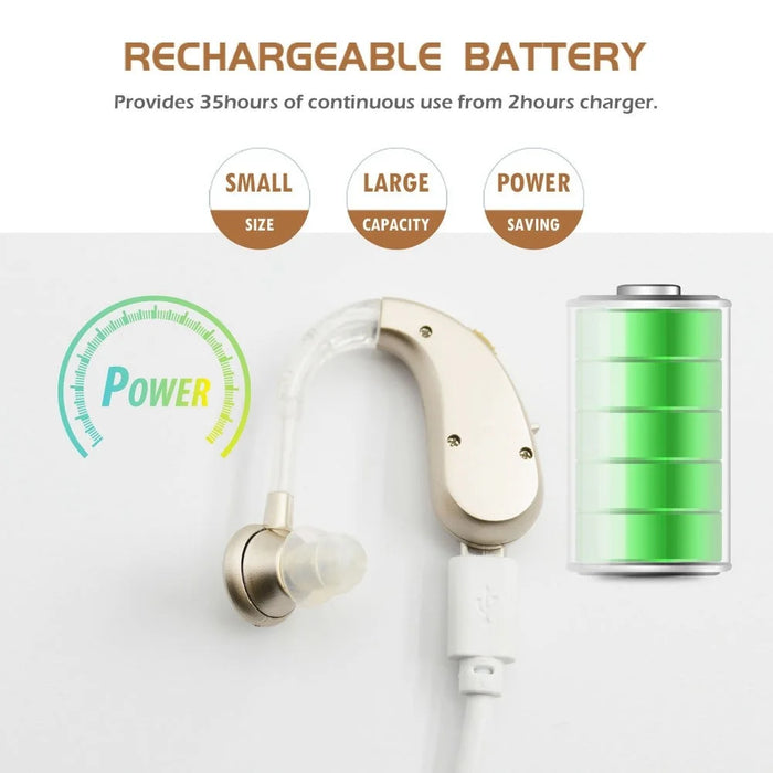 GE-T10 Portable Hearing Aid Audiphones Sound Amplifier Lightweight Noise Reduction Hearing Aid with Two Frequency Modes - Gold/EU Plug - 3