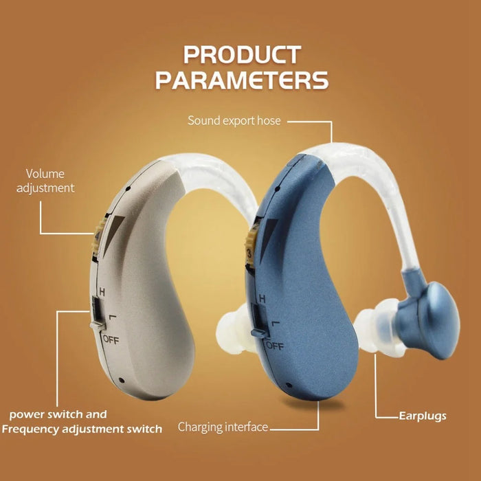 GE-T10 Portable Hearing Aid Audiphones Sound Amplifier Lightweight Noise Reduction Hearing Aid with Two Frequency Modes - Gold/EU Plug - 6