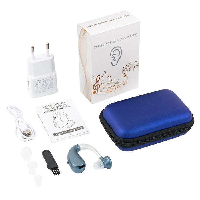 GE-T10 Portable Hearing Aid Audiphones Sound Amplifier Lightweight Noise Reduction Hearing Aid with Two Frequency Modes - Gold/EU Plug - 7