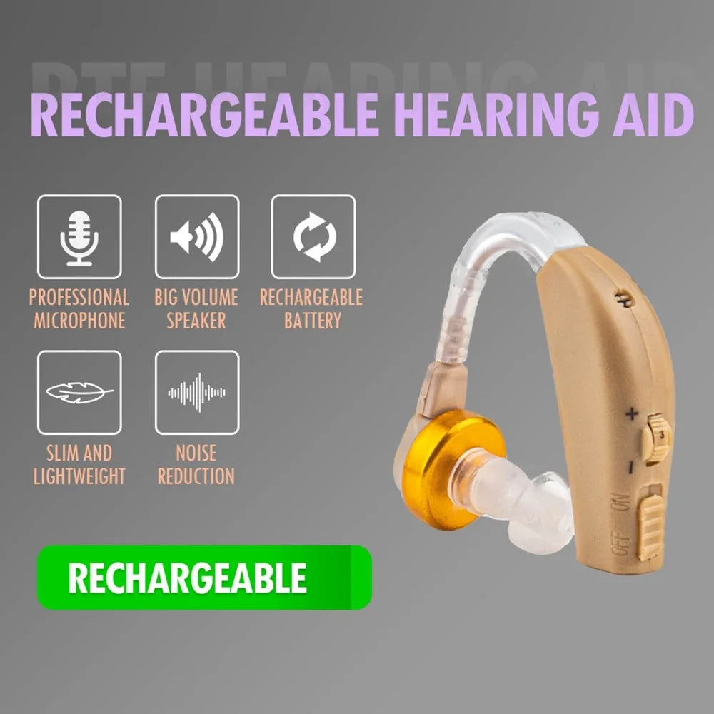 GE-60 Slim Hearing Aid Lightweight Wireless Audiphones Sound Amplifier Portable Noise Reduction Hearing Aid for Elderly - EU Plug - 2