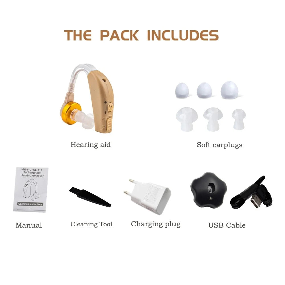 GE-60 Slim Hearing Aid Lightweight Wireless Audiphones Sound Amplifier Portable Noise Reduction Hearing Aid for Elderly - EU Plug - 7