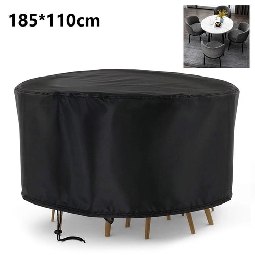 185x110cm Anti-UV 210D Oxford Cloth Outdoor Garden Round Furniture Dust Cover with Drawstring - 1
