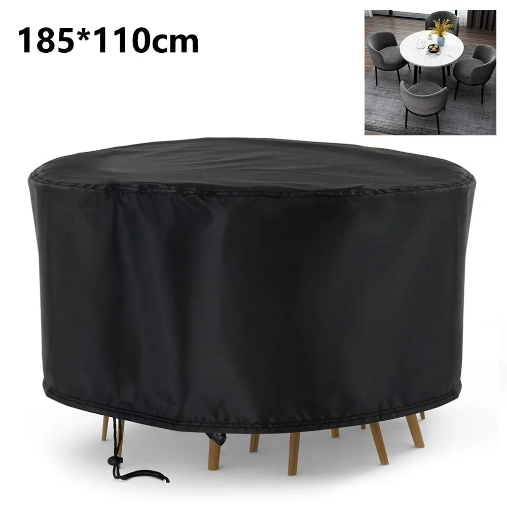 185x110cm Anti-UV 210D Oxford Cloth Outdoor Garden Round Furniture Dust Cover with Drawstring - 1