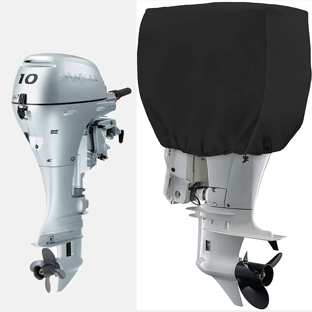 60-100HP 210D Oxford Cloth Yacht Half Outboard Motor Engine Dust Cover Marine Engine Protector, 68x40x53cm - Black - 3