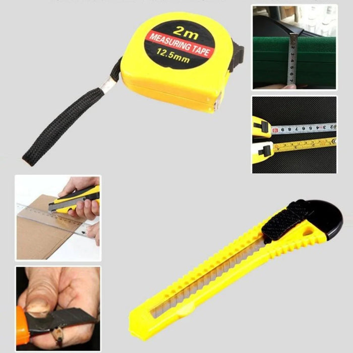 9Pcs / Set Utility Knife Measuring Tape Wire Cutter Screwdriver Car Home Repair Tool Box - 4