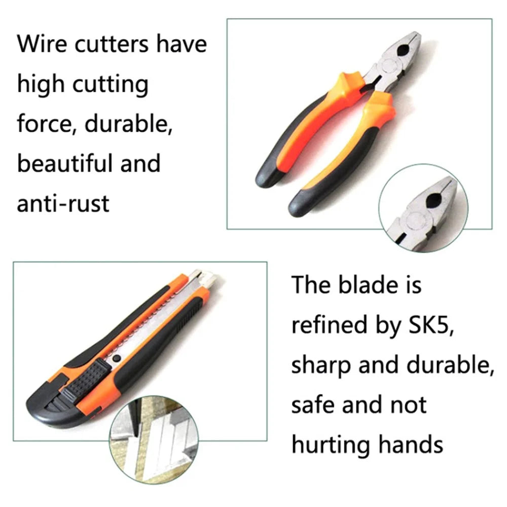 2109B 9Pcs / Set Carbon Steel Utility Knife Wire Cutter Screwdriver Electric Test Pen Home Repairing Tool Box - 4