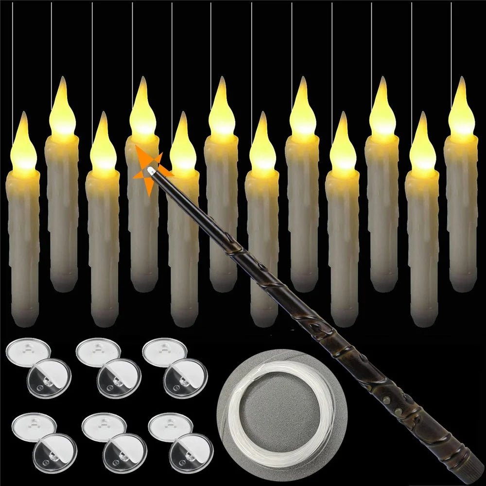 12PCS LED Floating Candles with 1PC Magic Wand Remote Timer for Birthday Halloween Party - Style A / Warm White Light - 1