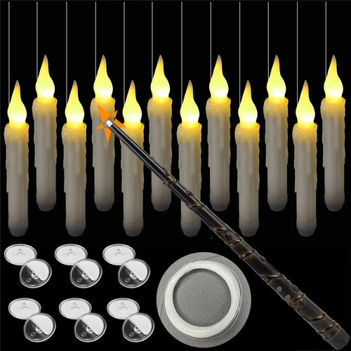 12PCS LED Floating Candles with 1PC Magic Wand Remote Timer for Birthday Halloween Party - Style A / Warm White Light - 1