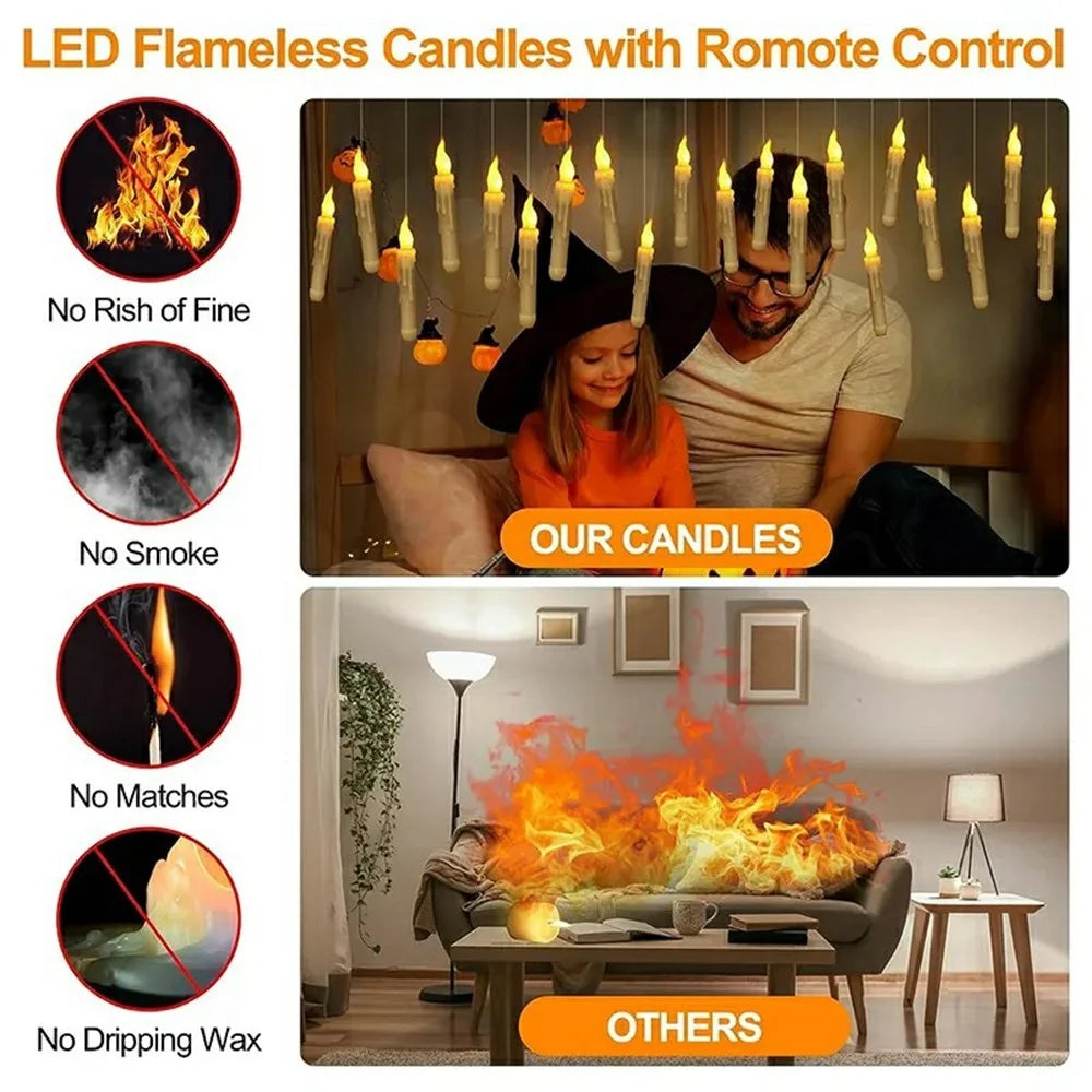 12PCS LED Floating Candles with 1PC Magic Wand Remote Timer for Birthday Halloween Party - Style A / Warm White Light - 2