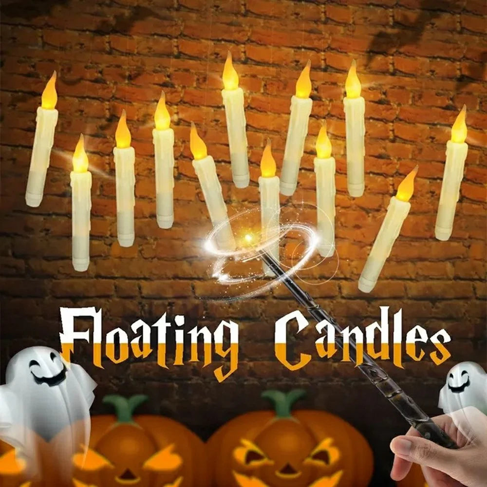 12PCS LED Floating Candles with 1PC Magic Wand Remote Timer for Birthday Halloween Party - Style A / Warm White Light - 3