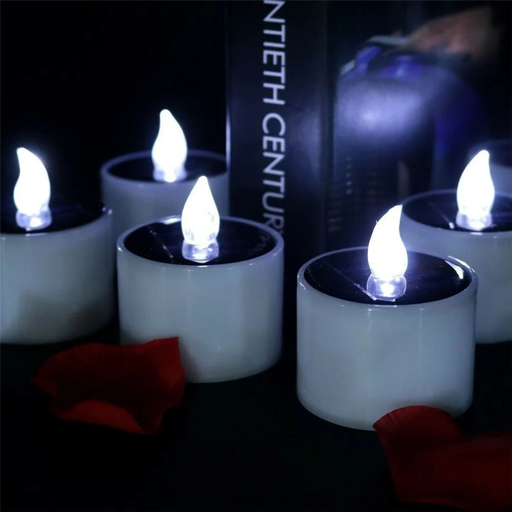 6PCS Solar Powered Flameless Tealights LED Electric Tea Lights Fake Votive Candles - Flickering Yellow Light - 6