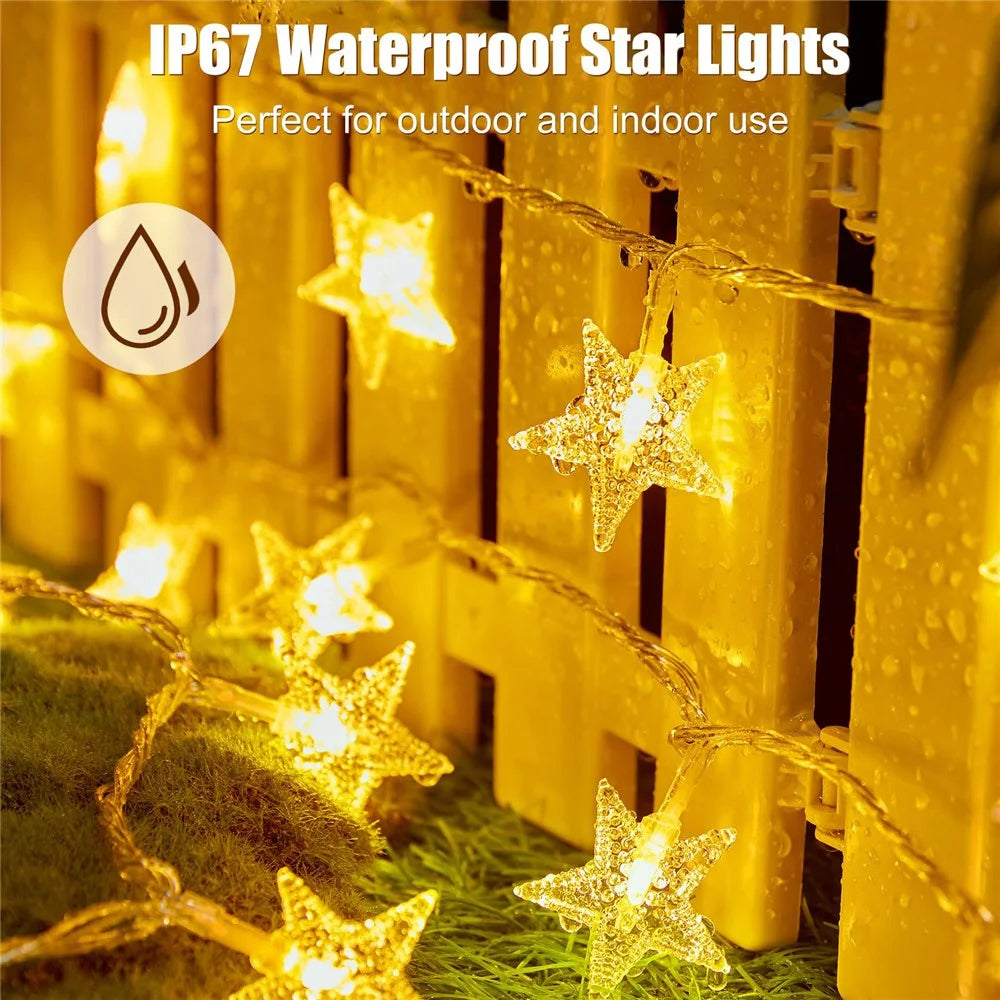Star String Lights Battery Operated 10m 60 LED IP67 Waterproof Fairy String Lights for Wedding Party, Garden - Warm Light - 6