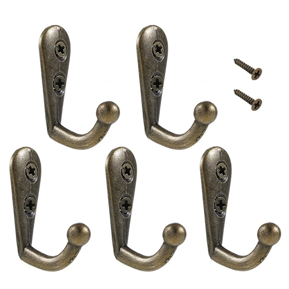 5Pcs Retro Zinc Alloy Hook Wall Door Mount Hooks Home Coat Bag Hat Key Hanging Hook with 2 Screw Holes - Bronze - 1